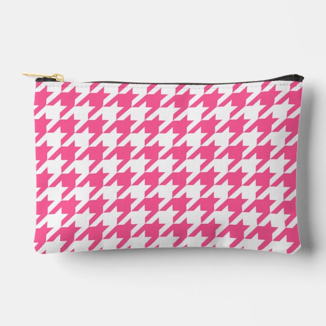 Pink and White Houndstooth Check Accessory Pouch (Front)