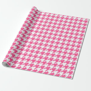 Pink and White Houndstooth Check Wrapping Paper