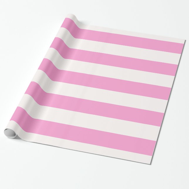 Pink and White Huge Stripe Pattern Wrapping Paper (Unrolled)