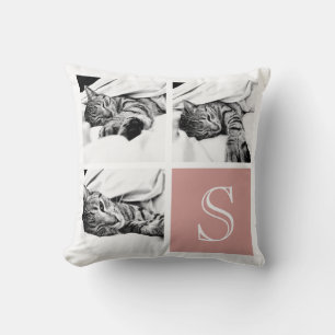 Pink and White Instagram Photo Collage Monogram Cushion