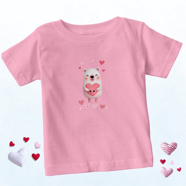 Pink and White  Kawaii Polar Bear with Hearts Baby T-Shirt (Creator Uploaded)