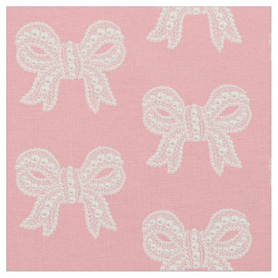 Pink and White Lace Bow Fabric