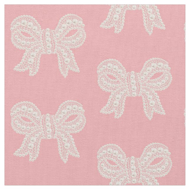 Pink and White Lace Bow Fabric (Close Up)