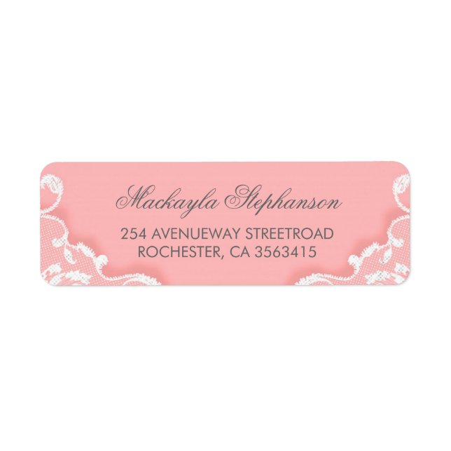 Pink and White Lace Wedding Return Address Label (Front)