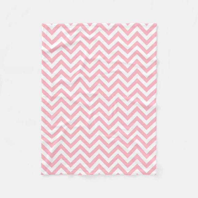 Pink and White Large Chevron ZigZag Pattern Fleece Blanket (Front)