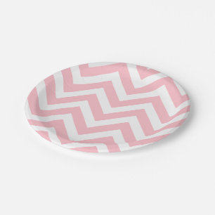 Pink and White Large Size Chevron Stripes Paper Plate