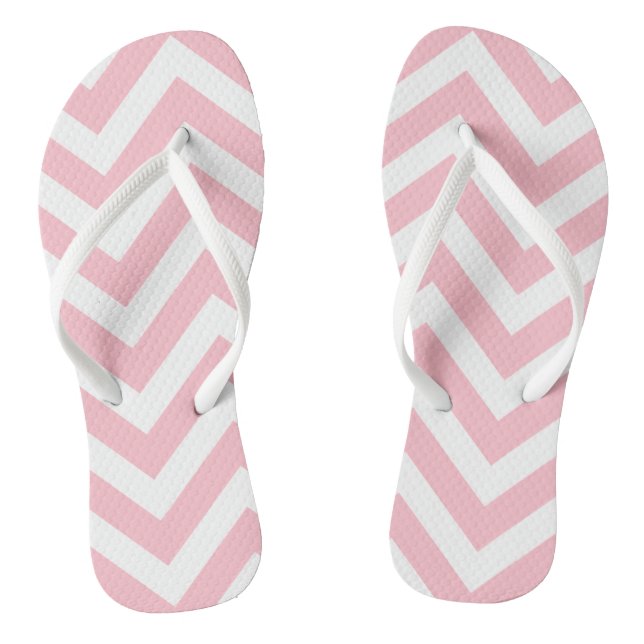 Pink and White Large Size Chevron Stripes Thongs (Footbed)