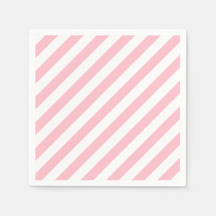 Pink and White Large Size Diagonal Stripes Paper Napkin