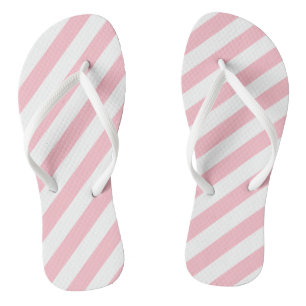 Pink and White Large Size Diagonal Stripes Thongs