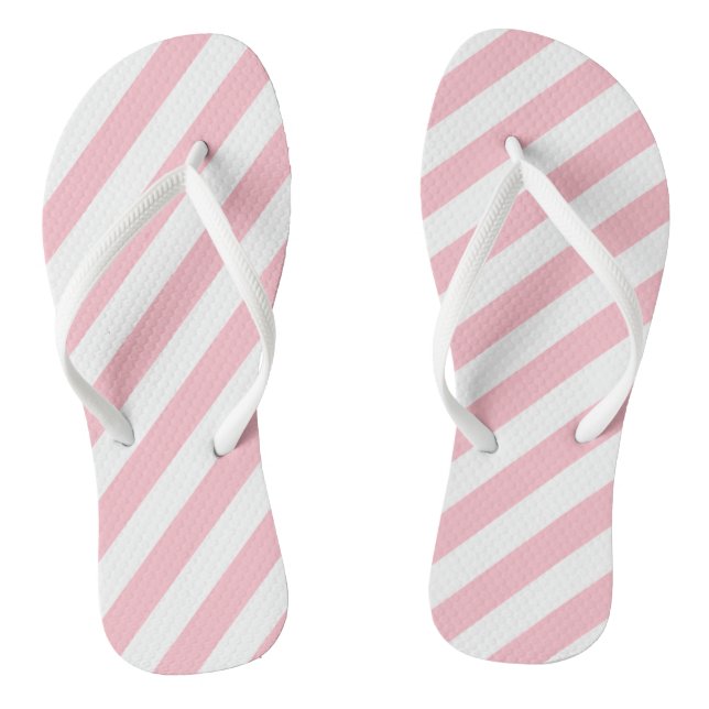 Pink and White Large Size Diagonal Stripes Thongs (Footbed)