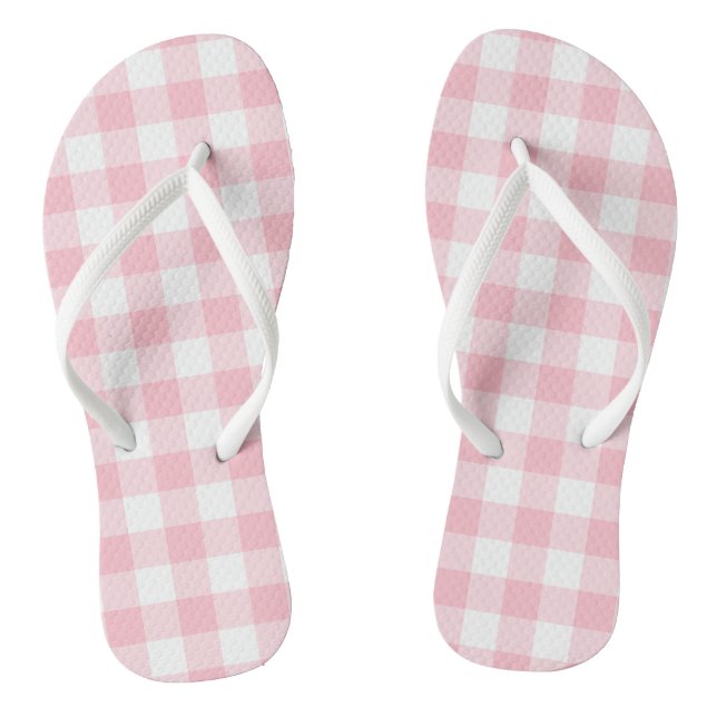 Pink and White Large Size Gingham Checks Thongs (Footbed)