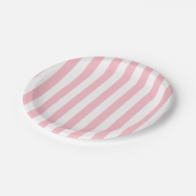 Pink and White Large Size Stripes Paper Plate (Angled)