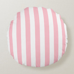 Pink and White Large Size Stripes Round Cushion
