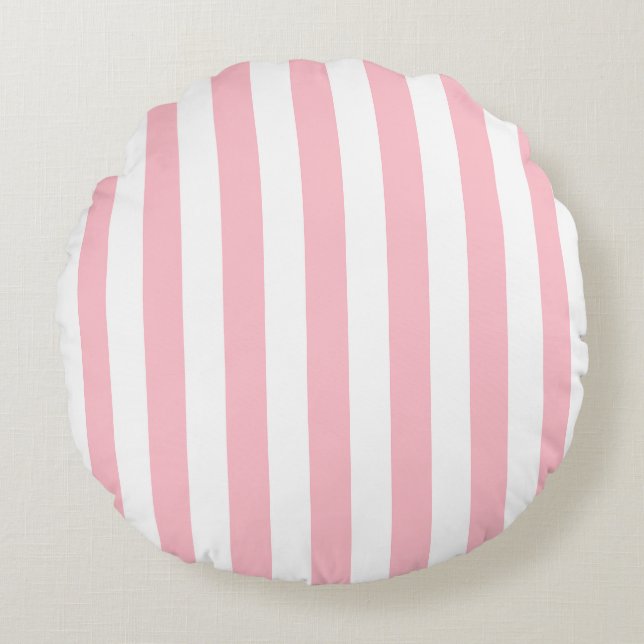 Pink and White Large Size Stripes Round Cushion (Front)