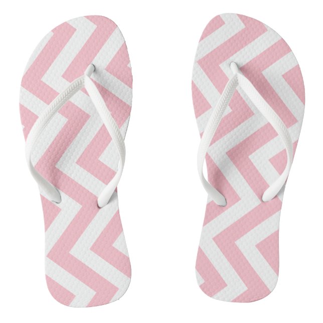 Pink and White Large Size Vertical Chevron Stripes Thongs (Footbed)