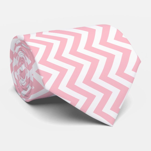 Pink and White Large Size Vertical Chevron Tie (Rolled)