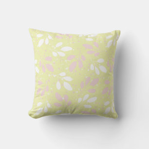 Pink and White Leafy Botanical on Yellow Designer Cushion