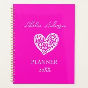 Pink and White Leopard Pattern Heart Planner