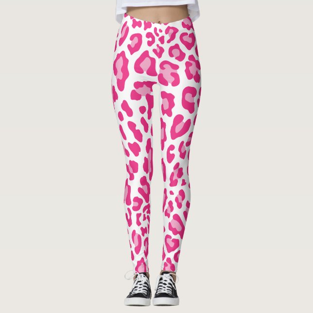 Pink and White Leopard Print Leggings (Front)