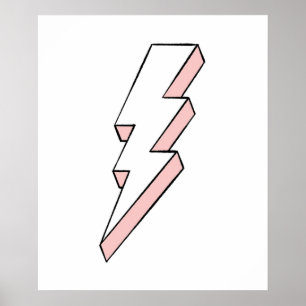 Pink and White Lightning Bolt with Rough Edges Poster