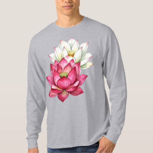 Pink And White Lotus Blossom Watercolor T-Shirt