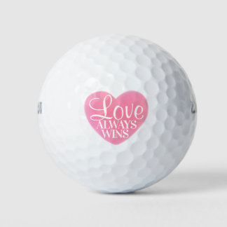 Pink and White Love Always Wins Heart Golf Balls