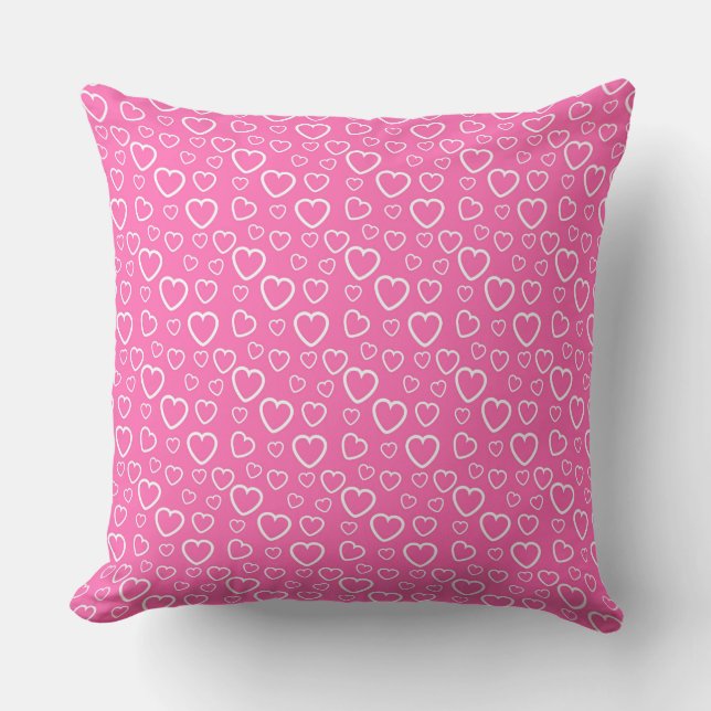 Pink and White Love Hearts Pattern Cushion (Front)
