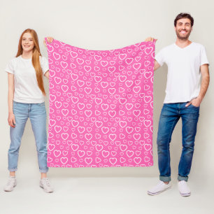 Pink and White Love Hearts Pattern Fleece Blanket