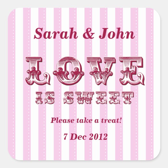 Pink and white Love is sweet Candy Buffet Sticker (Front)