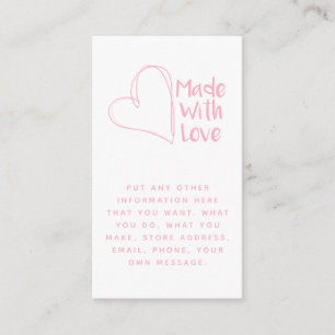 Pink and white made with love heart, social links enclosure card