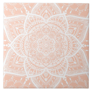 Pink and White Mandala - Loergann in Apricot Ceramic Tile