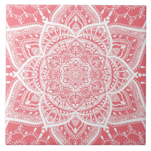 Pink and White Mandala - Loergann in Peach Ceramic Tile