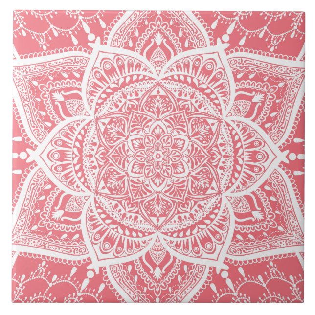 Pink and White Mandala - Loergann in Peach Ceramic Tile (Front)