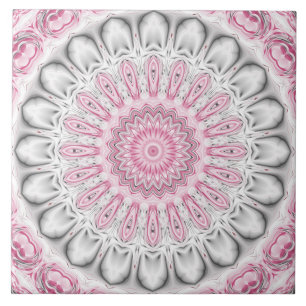 Pink and White Mandala Pattern Design Ceramic Tile