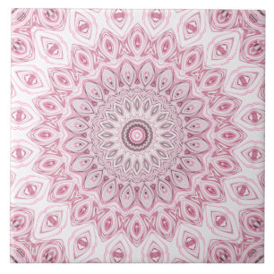 Pink and White Mandala Pattern Design Ceramic Tile