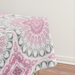 Pink and White Mandala Pattern Design Tablecloth