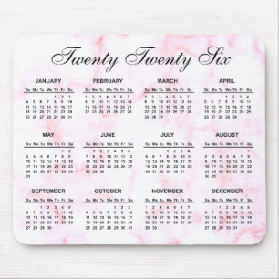 Pink and White Marble Custom 2022 Calendar Mouse Pad