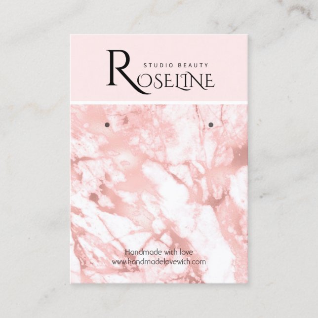 Pink and white marble geode jewlery display  business card (Front)