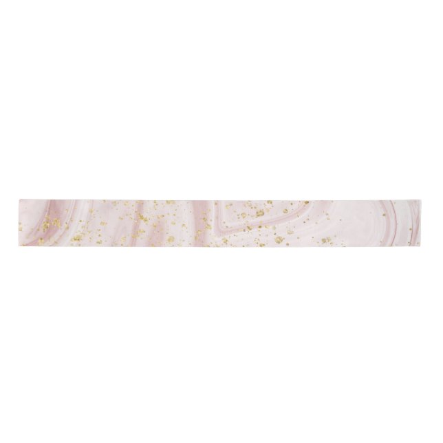 Pink and White Marble Swirl Gold Glitter  Satin Ribbon (Front)