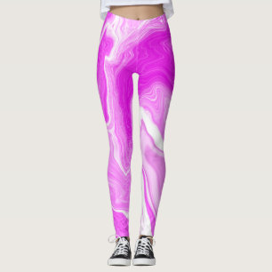 Pink and White Marble Swirls  Leggings