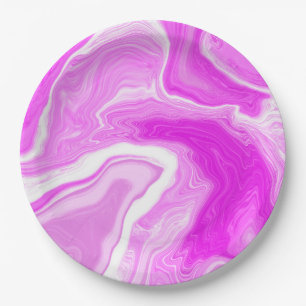 Pink and White Marble Swirls Paper Plate