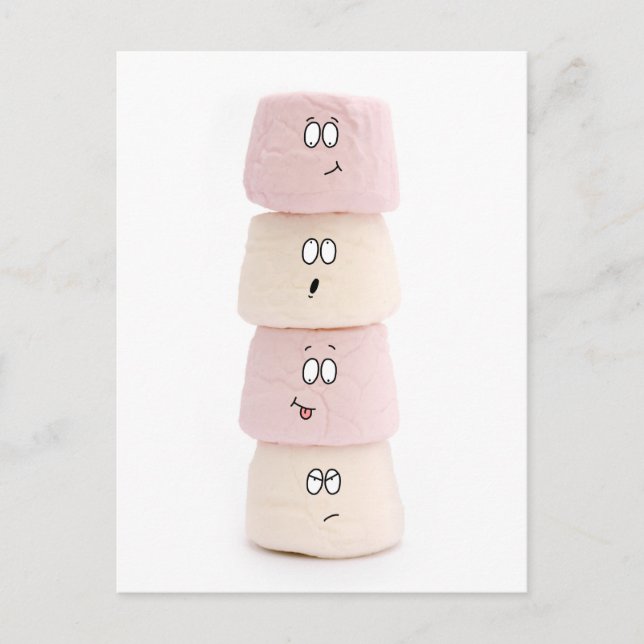 pink and white marshmallow characters postcard (Front)