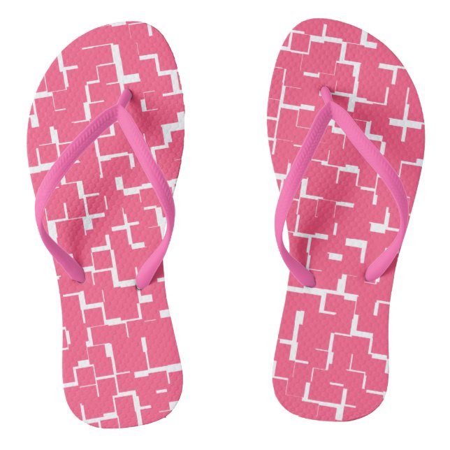 Pink and white Maze, Pair of Flip Flops, yoga Thongs (Footbed)