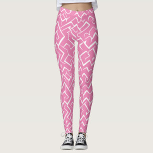 Pink and White Meander Pattern   Modern Maze Leggings