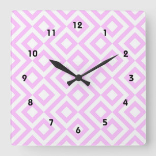Pink and White Meander Square Wall Clock