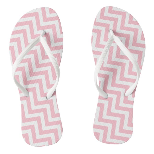 Pink and White Medium Diagonal Chevron Stripes Thongs (Footbed)
