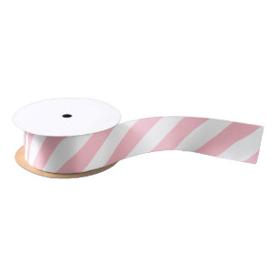 Pink and White Medium Diagonal Stripes Ribbon Satin Ribbon