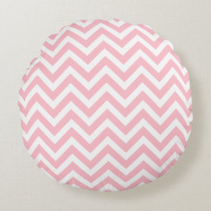 Pink and White Medium Size Chevron Stripes Round Cushion