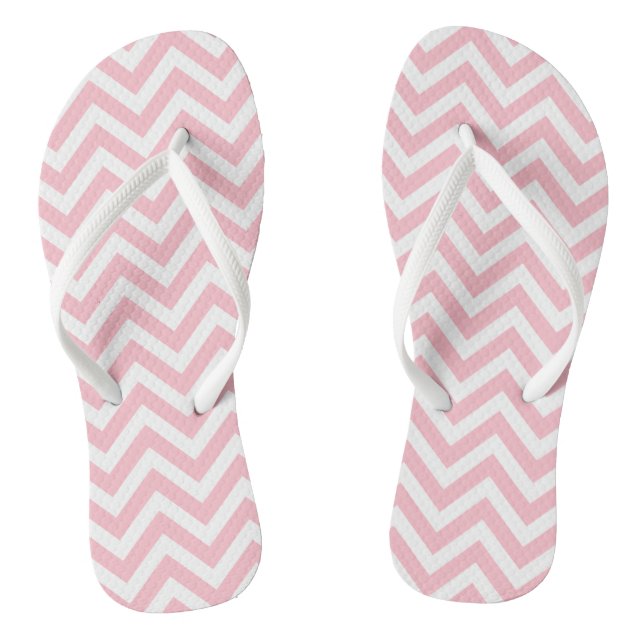 Pink and White Medium Size Chevron Stripes Thongs (Footbed)