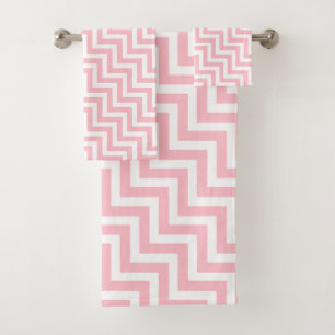 Pink and White Medium Size Diagonal Chevron Bath Towel Set